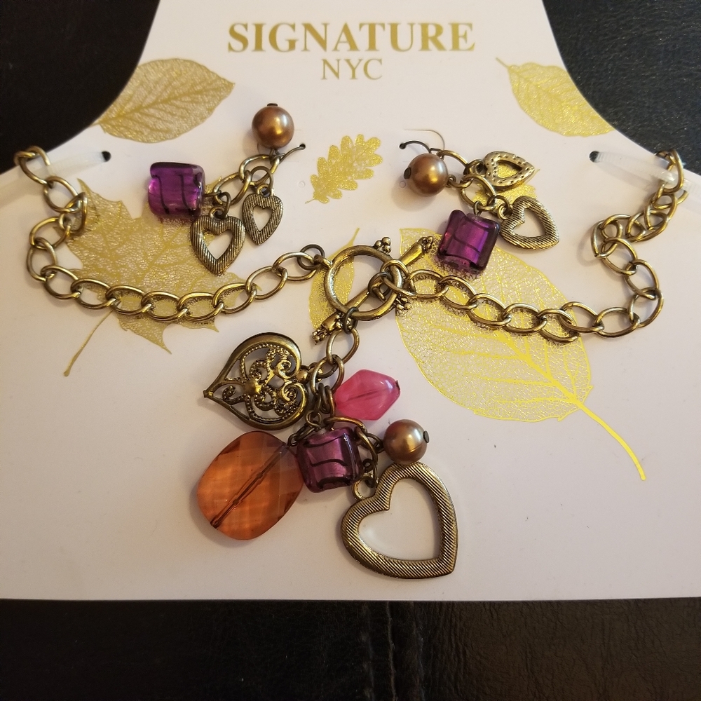 Signature NYC Heart Charm Necklace and Earring Set
